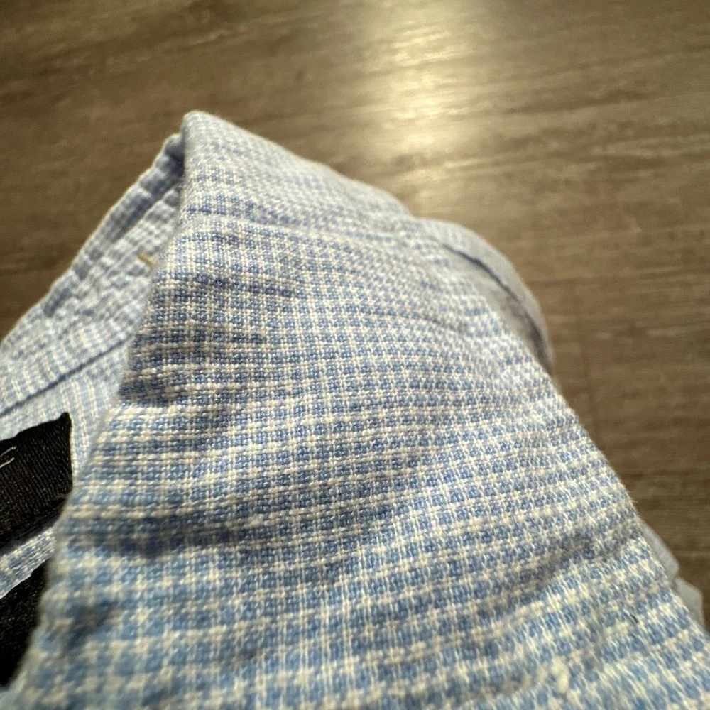 Banana Republic Shirt Mens Small Blue Houndstooth Linen Blend Costal Beach Adult